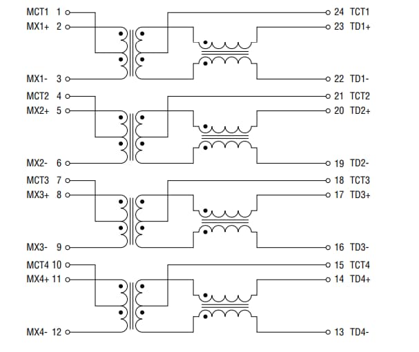 Schema - Bourns Trasformatore LAN Gigabit Ethernet SM91604L
